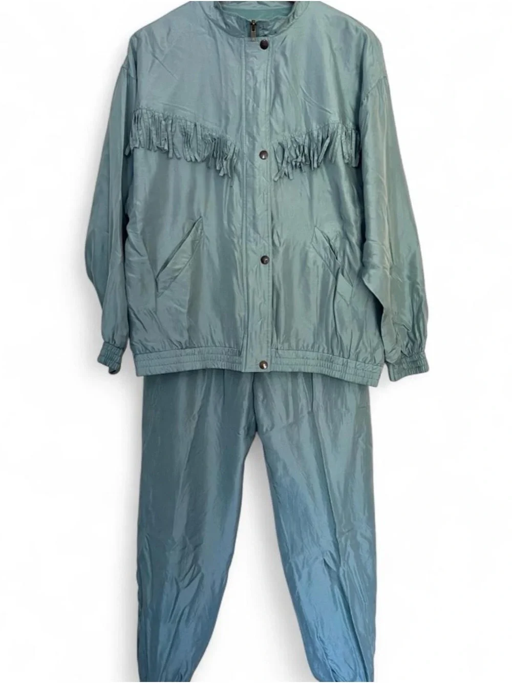 Vintage 80s 90s Out Brook Silk Fringe Tracksuit Set Size Large